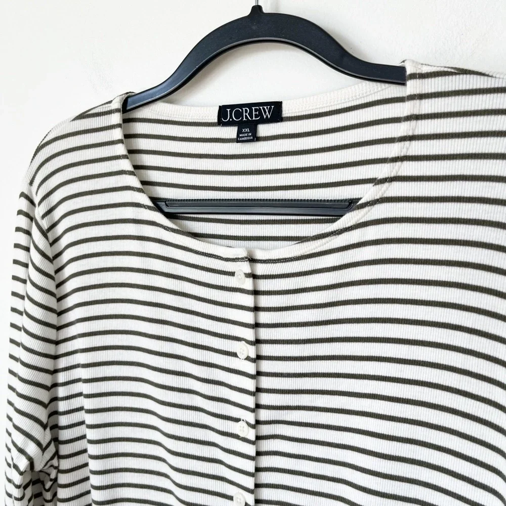 J.Crew Fine Rib Knit Cardigan Cream Green Stripe Womens XXL Cotton Modal